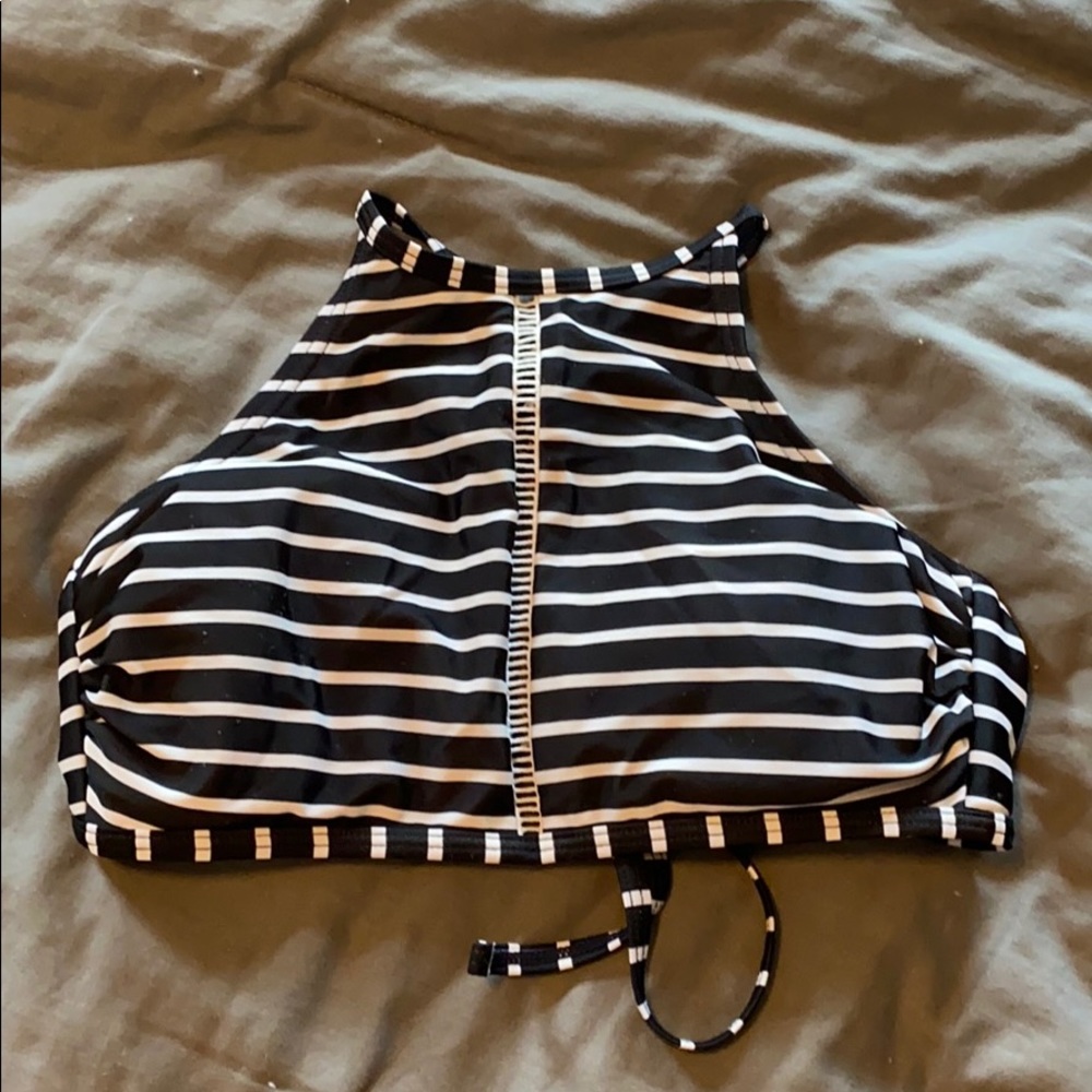 black and white striped bikini top